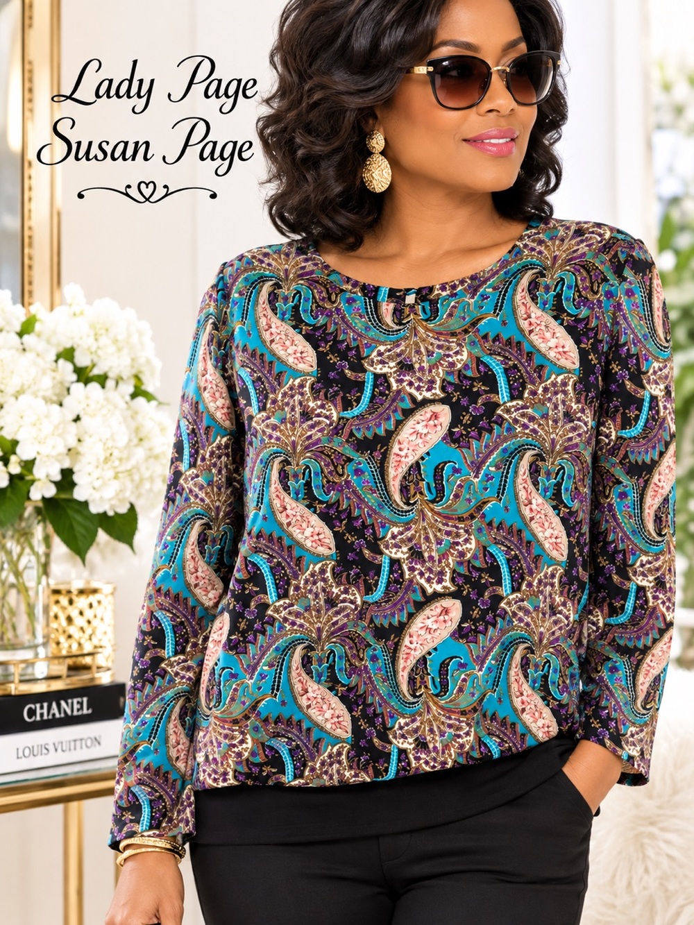 Lady Page Susan Page | Vintage 70s Teal Paisley Blouse